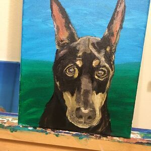 5x7 original painting Doberman  